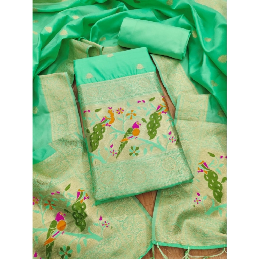 Women's Banarasi Silk Printed Unstitched Salwar Suit Material With Dupatta (Sea Green, 3Mtrs)