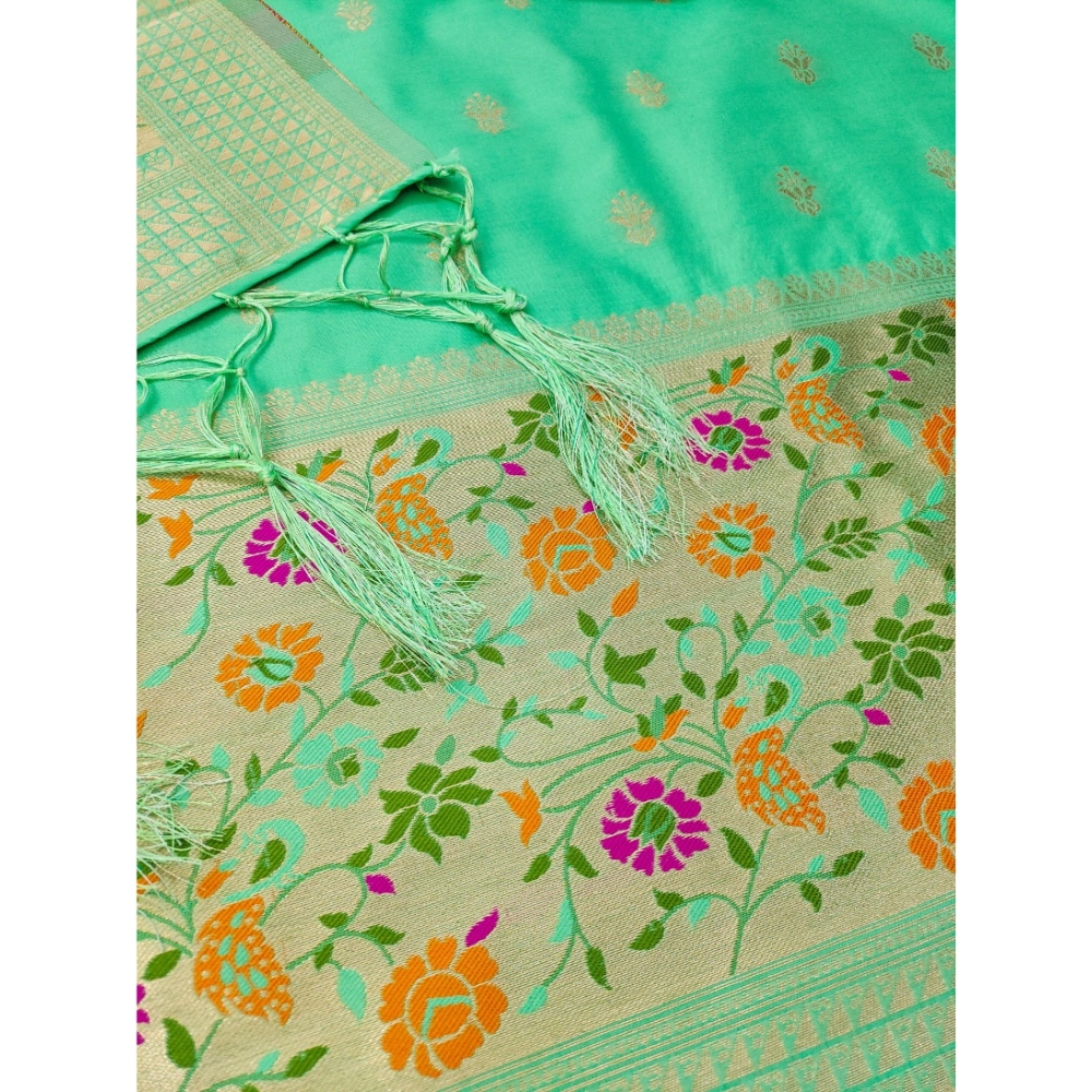 Women's Banarasi Silk Printed Unstitched Salwar Suit Material With Dupatta (Sea Green, 3Mtrs) - Image 2
