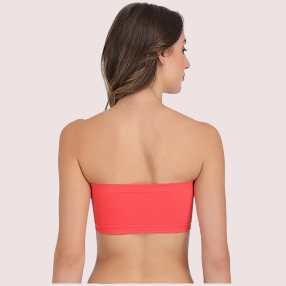 Sexy Coral Red Tube Bandeau Bra Top for Her - Image 3