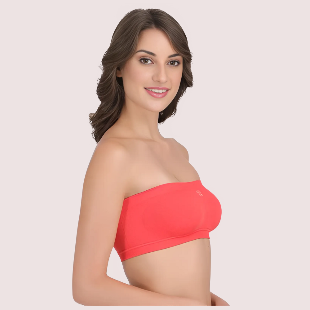 Sexy Coral Red Tube Bandeau Bra Top for Her - Image 2