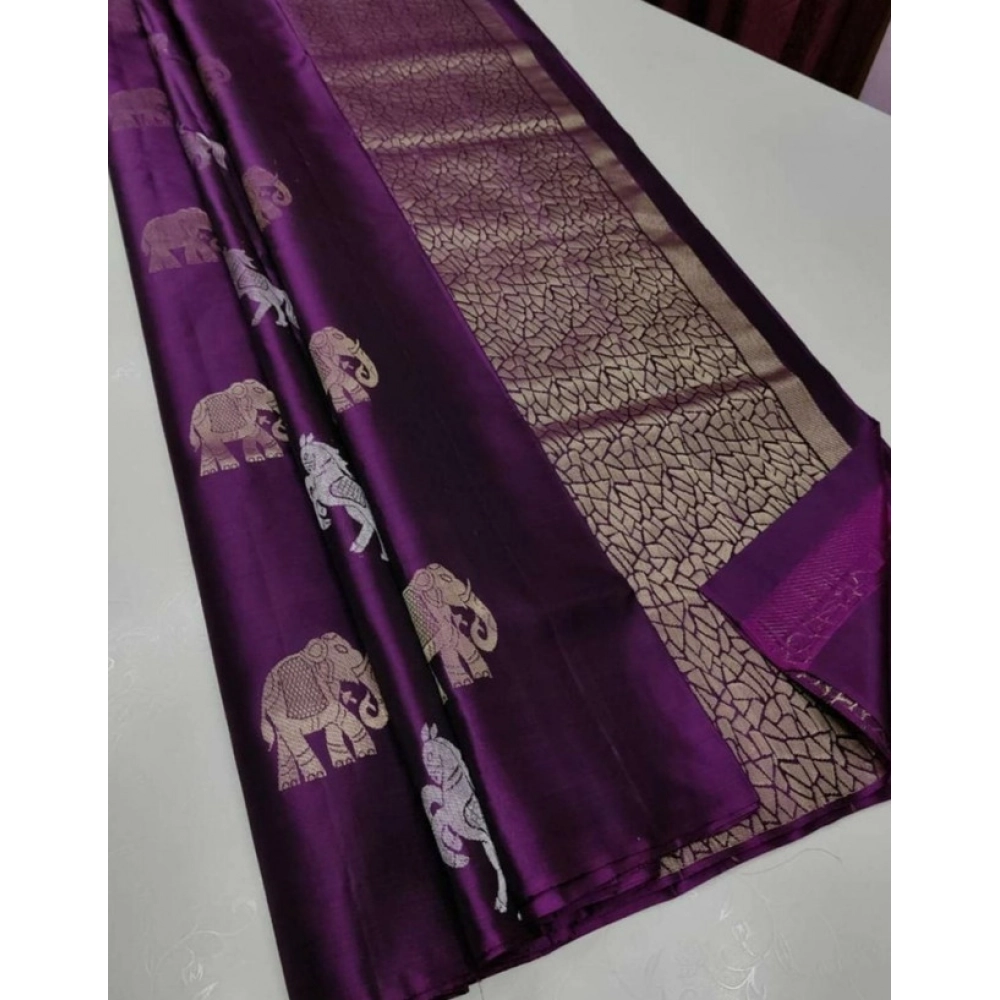Women's Litchi silk Printed Saree With Unstitched Blouse (Magenta With pink)