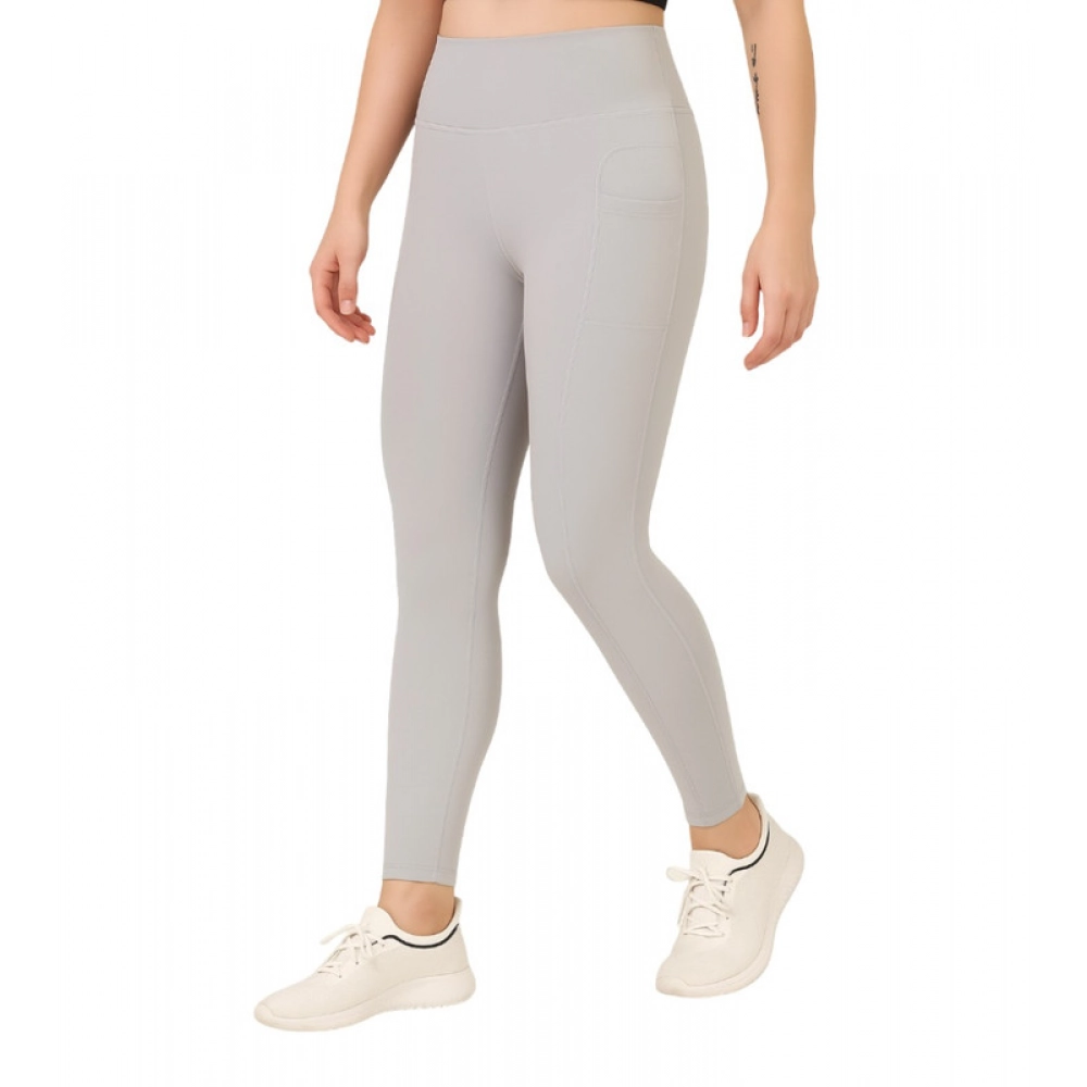 Women's Polyester Solid Ankle length High Waisted Tights (Grey)