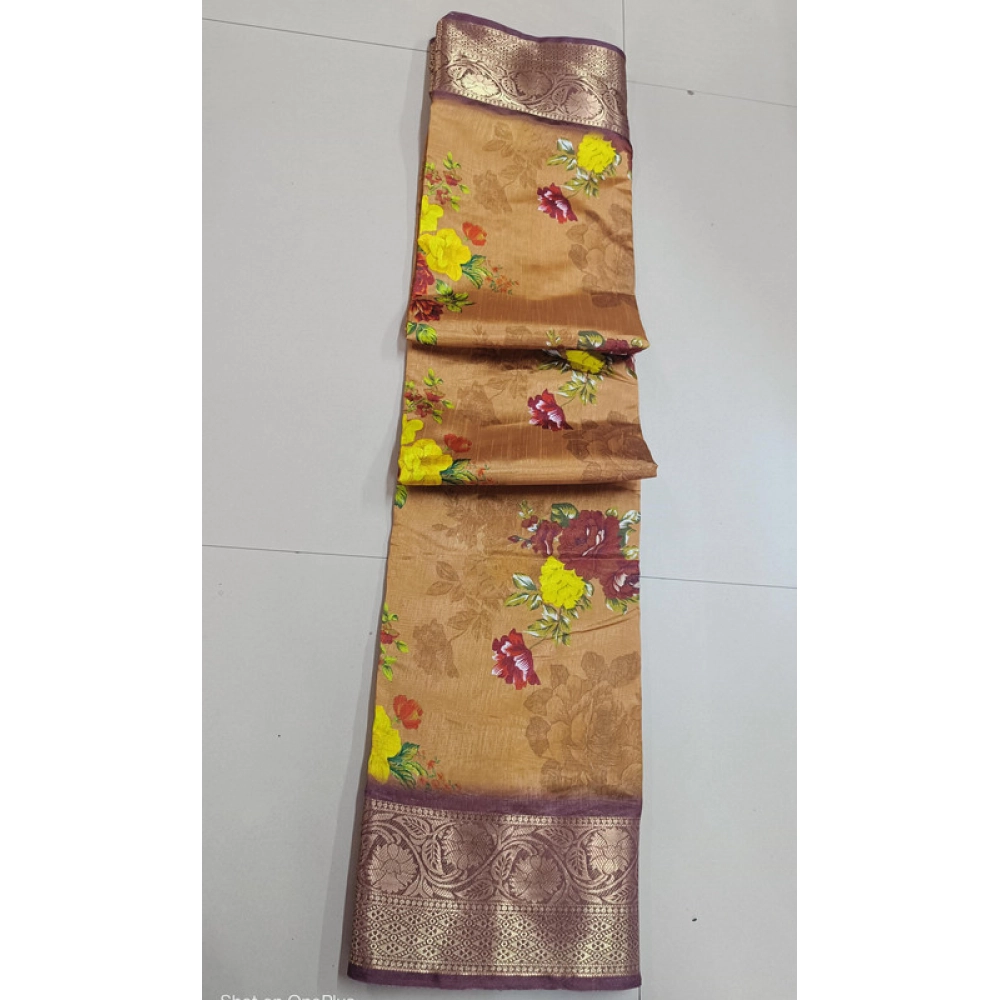 Women's Digital Dolla Silk Printed Saree With Unstitched Blouse 5.5Mtr (Mustard)