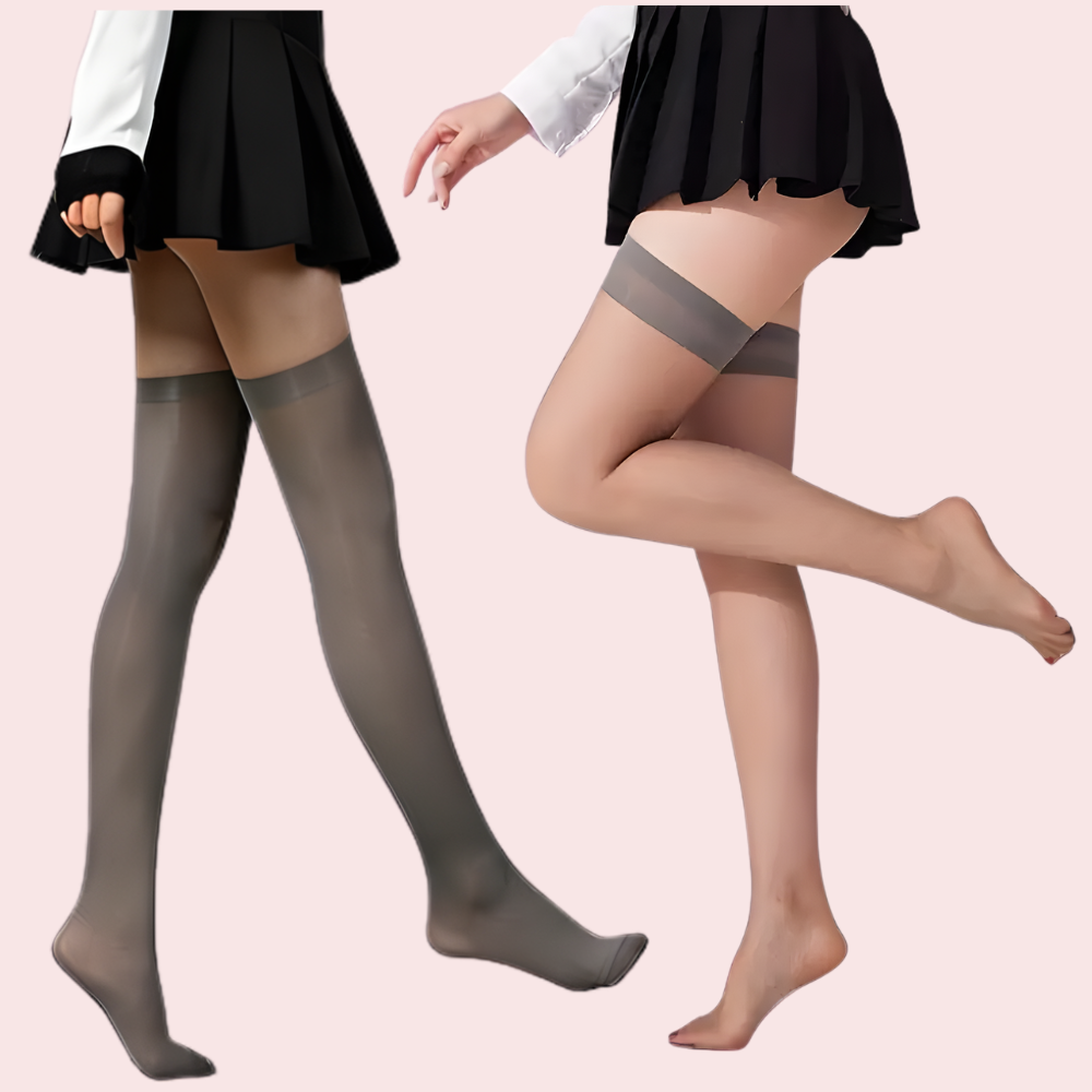 Premium Thigh-High Sheer Stockings – Pack of 2 (Grey & Nude Combo)