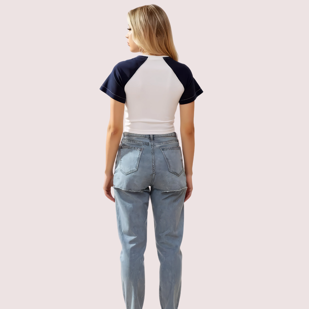 Women's Contrast Sleeve Graphic Crop Top – Urban Street Style Tee - Image 2