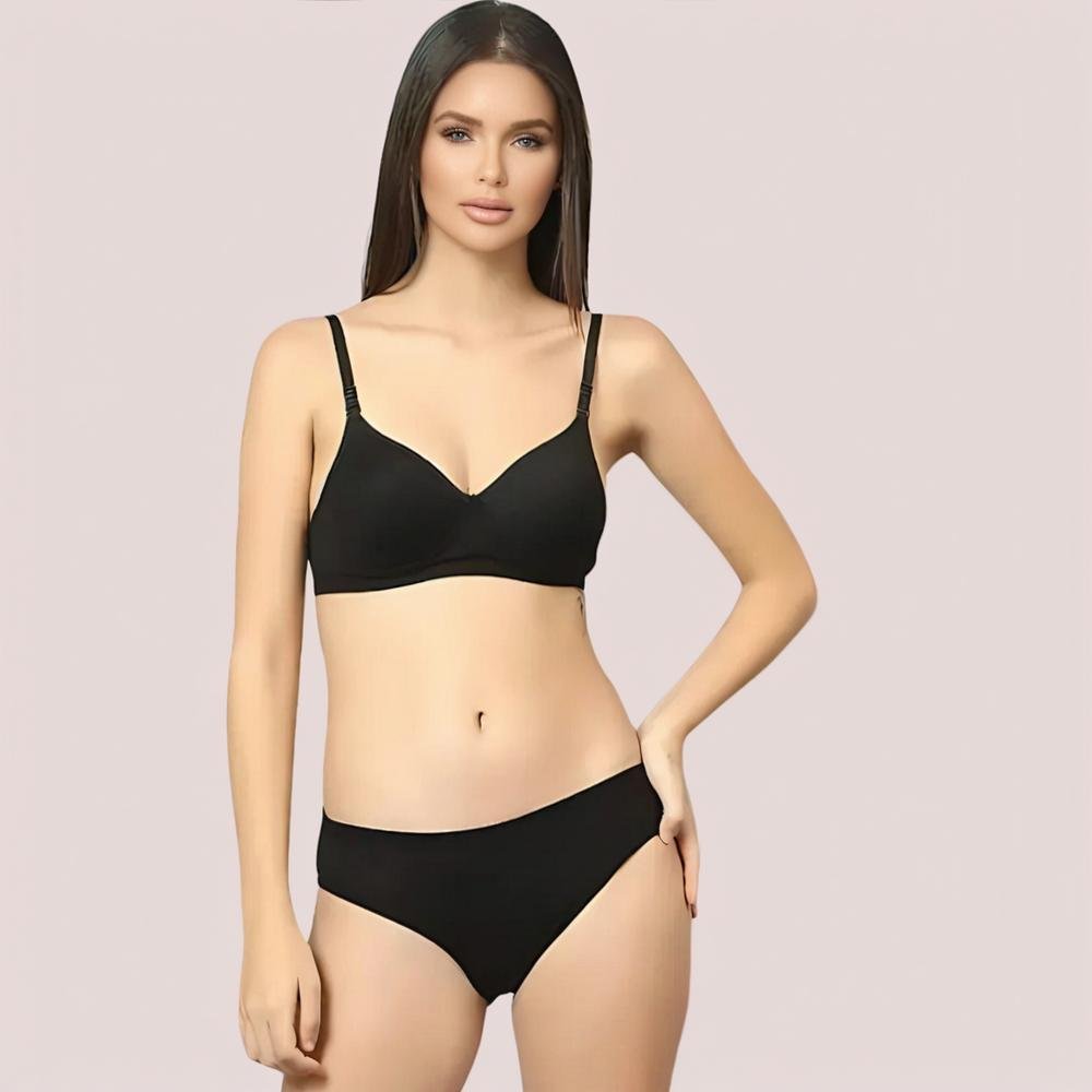 Cherry Hug – Black Cotton Bra & Panty Set