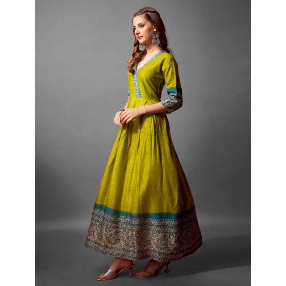 Women's Cotton Blend Printed Anarkali Gown (Green) - Image 2