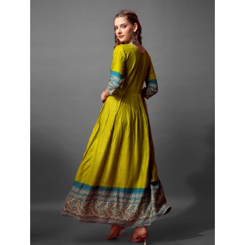 Women's Cotton Blend Printed Anarkali Gown (Green) - Image 5
