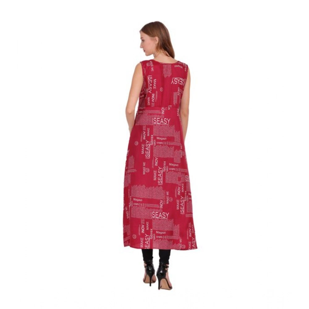 Women's Casual Crepe Sleeveless Slit Dress (Maroon) - Image 2