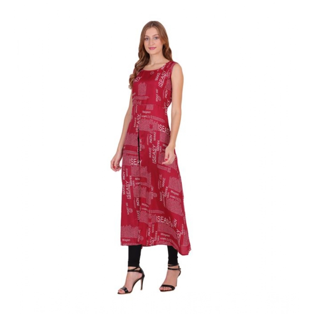 Women's Casual Crepe Sleeveless Slit Dress (Maroon) - Image 3