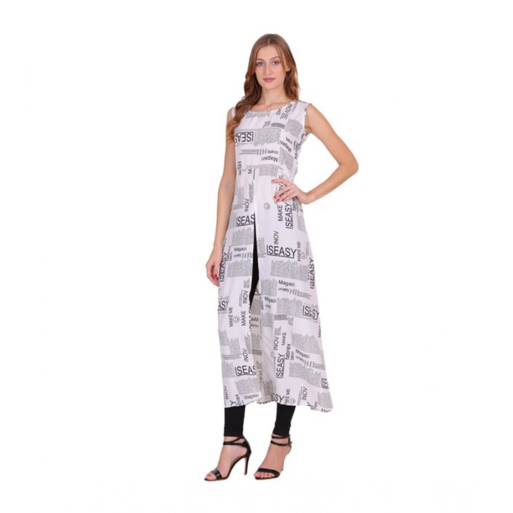 Women's Casual Crepe Sleeveless Slit Dress (White) - Image 5