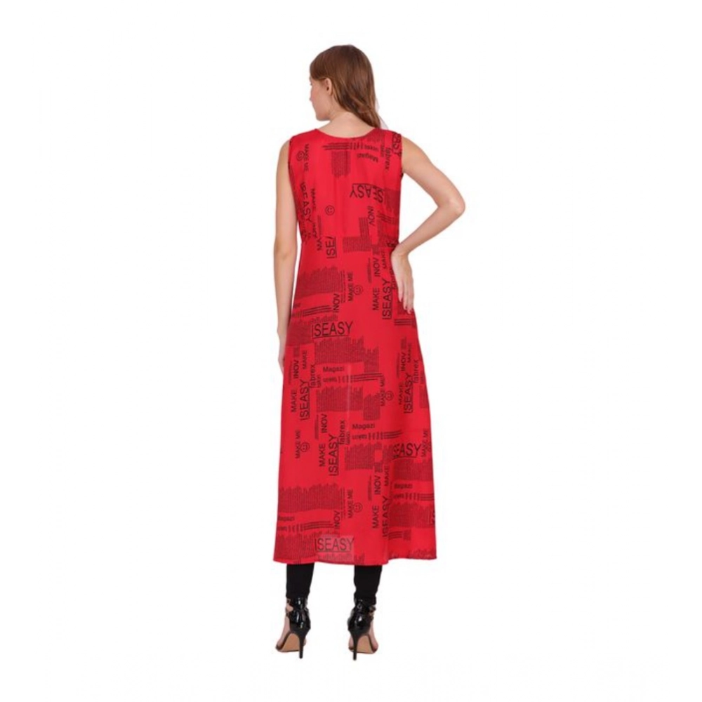 Women's Casual Crepe Sleeveless Slit Dress (Red) - Image 3