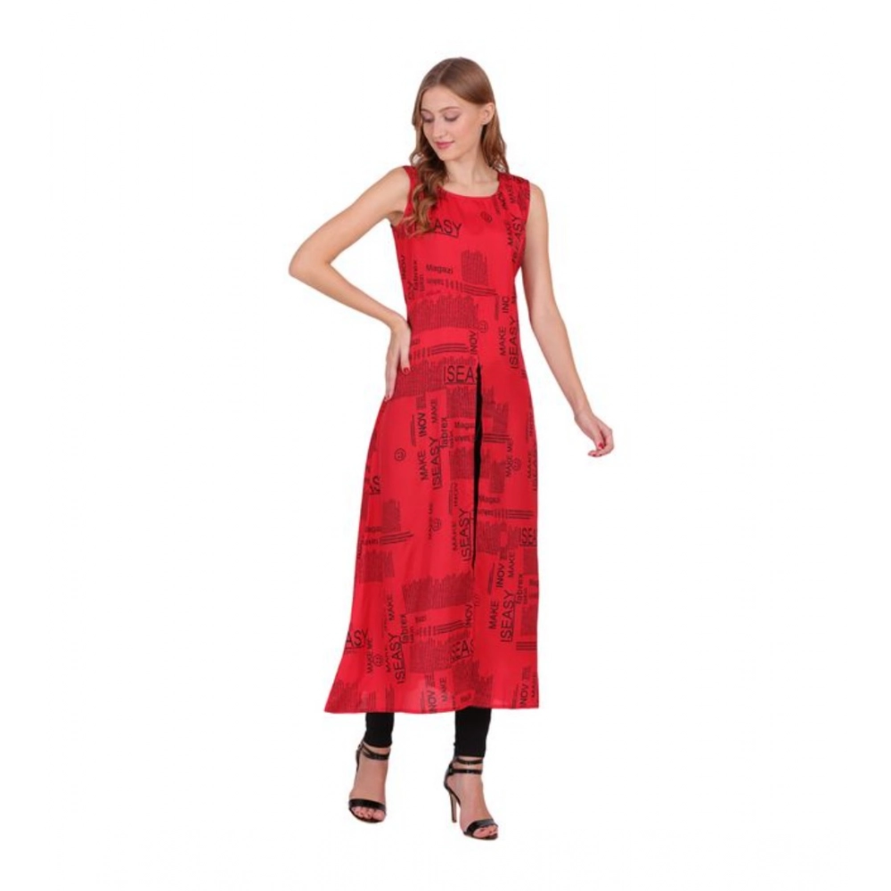 Women's Casual Crepe Sleeveless Slit Dress (Red) - Image 4