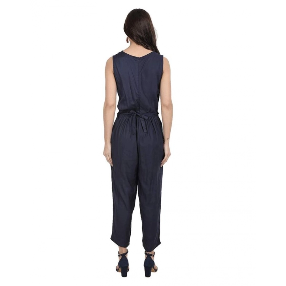 Women's Casual Crepe Sleeveless Jump Suit (Navy Blue) - Image 3