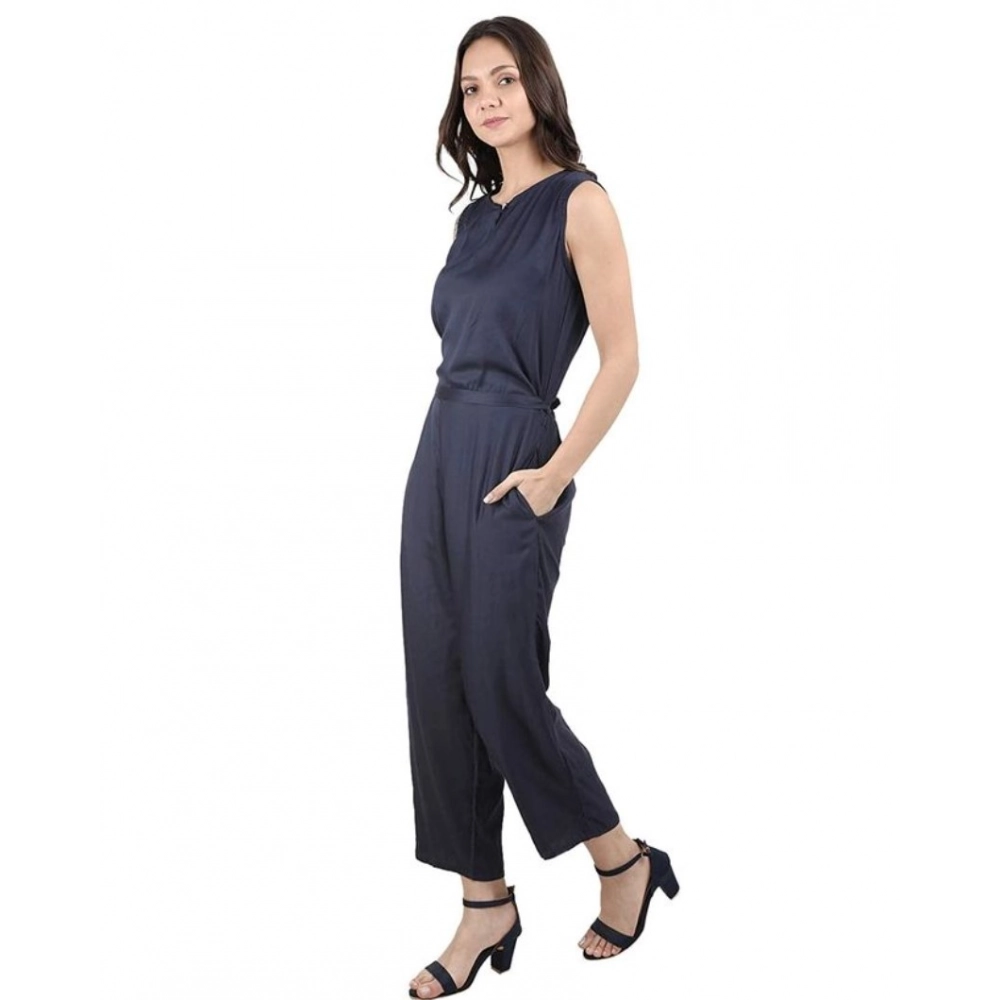 Women's Casual Crepe Sleeveless Jump Suit (Navy Blue) - Image 4