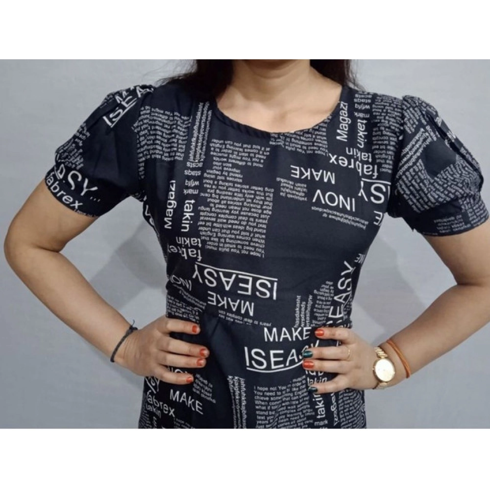 Women's Casual Crepe Half Sleeves Dress (Black) - Image 4