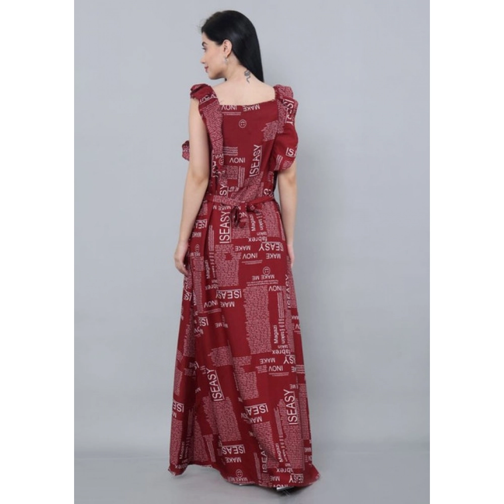 Women's Casual Crepe Sleeveless Dress (Maroon) - Image 5