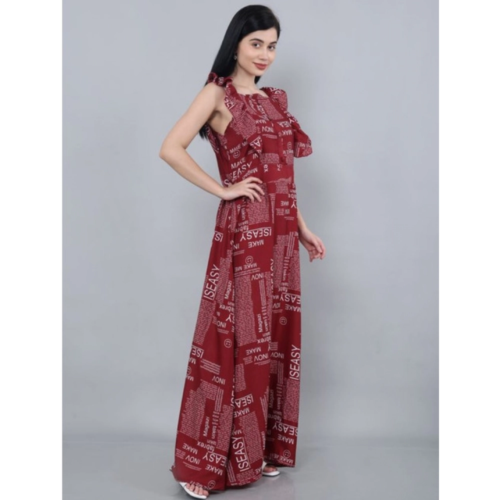 Women's Casual Crepe Sleeveless Dress (Maroon) - Image 4