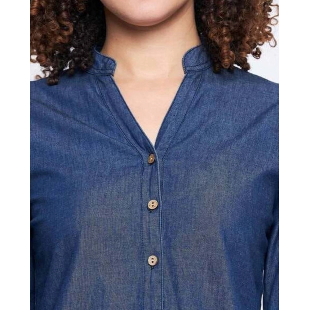 Women's Casual Denim Full sleeve Dress (Blue) - Image 5