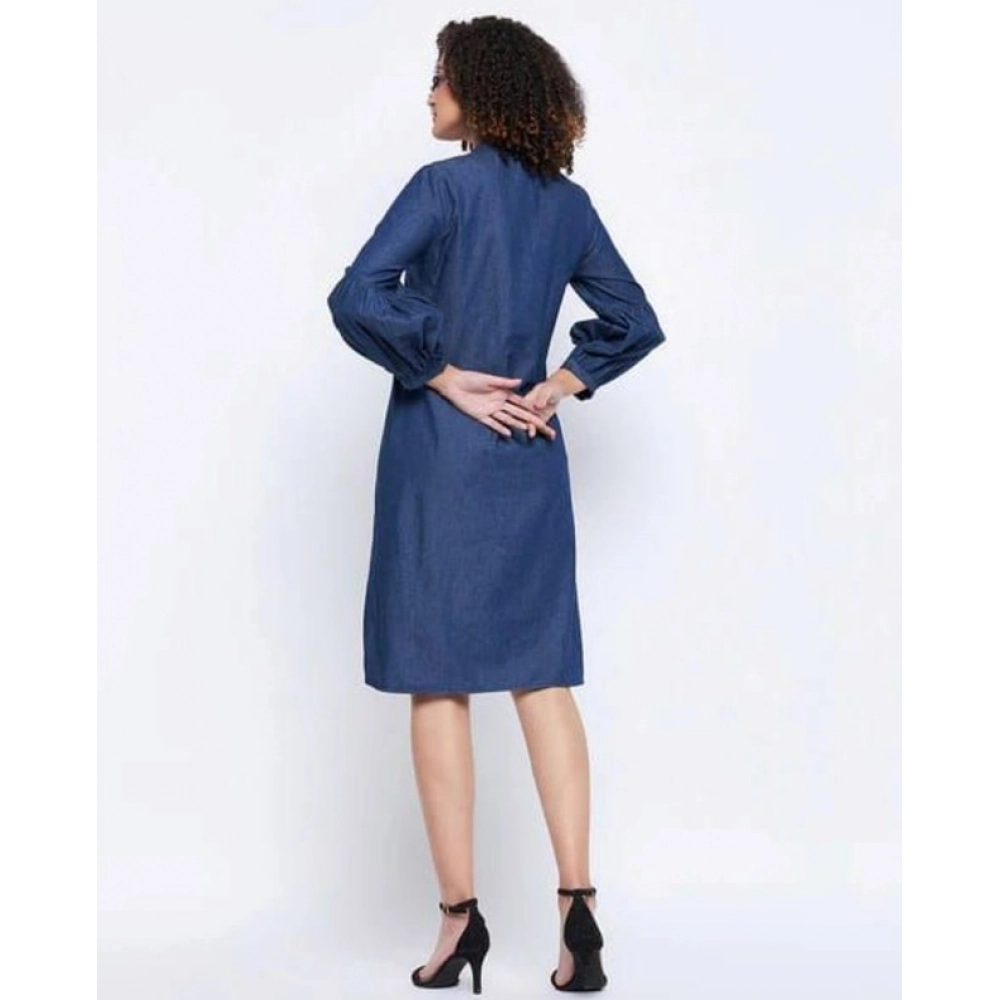 Women's Casual Denim Full sleeve Dress (Blue) - Image 4
