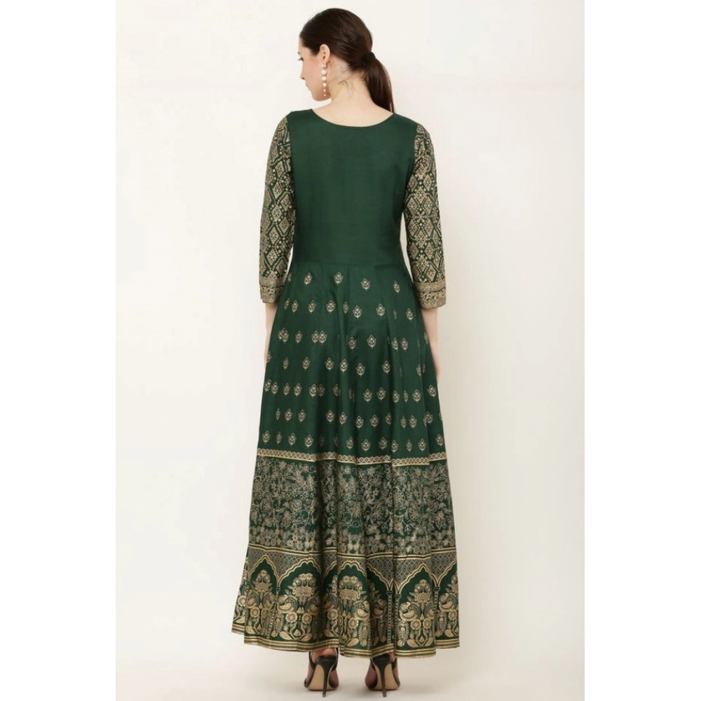 Women's Casual Rayon 3-4th Sleeves Anarkali Kurti (Green) - Image 3