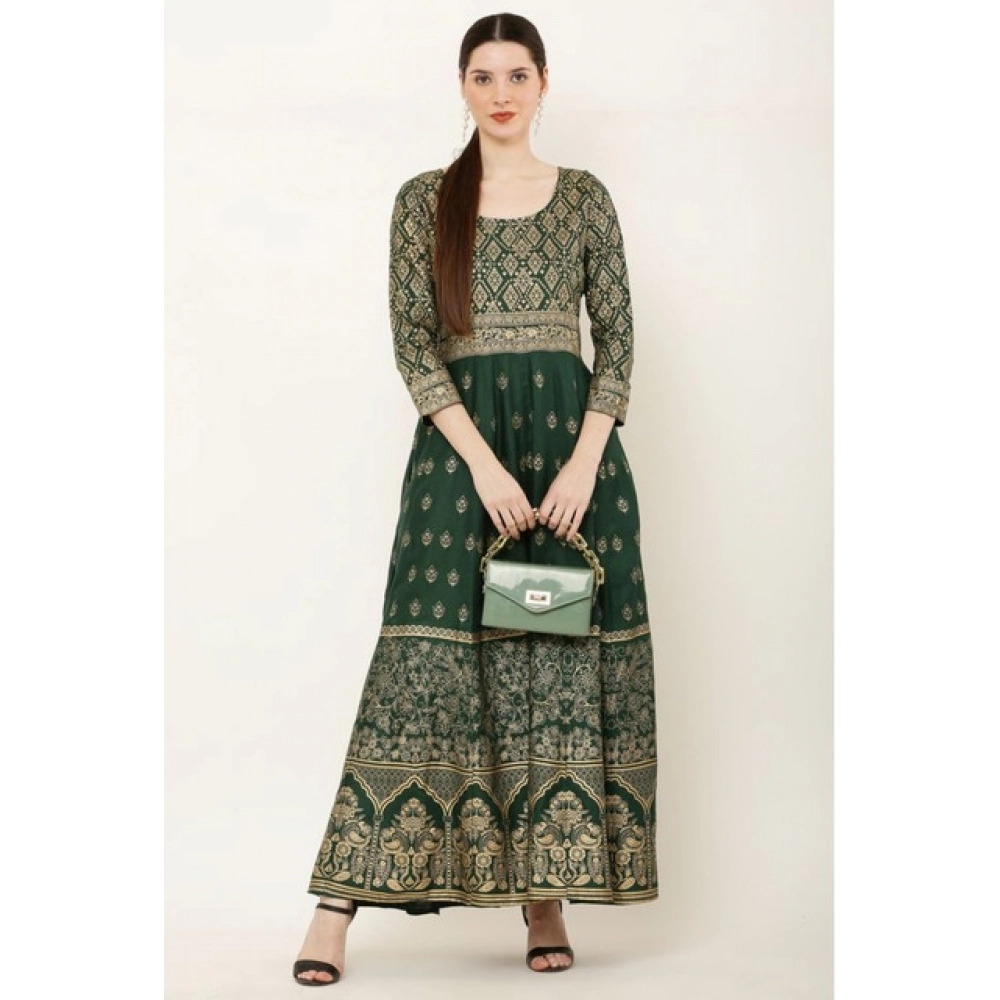 Women's Casual Rayon 3-4th Sleeves Anarkali Kurti (Green) - Image 4
