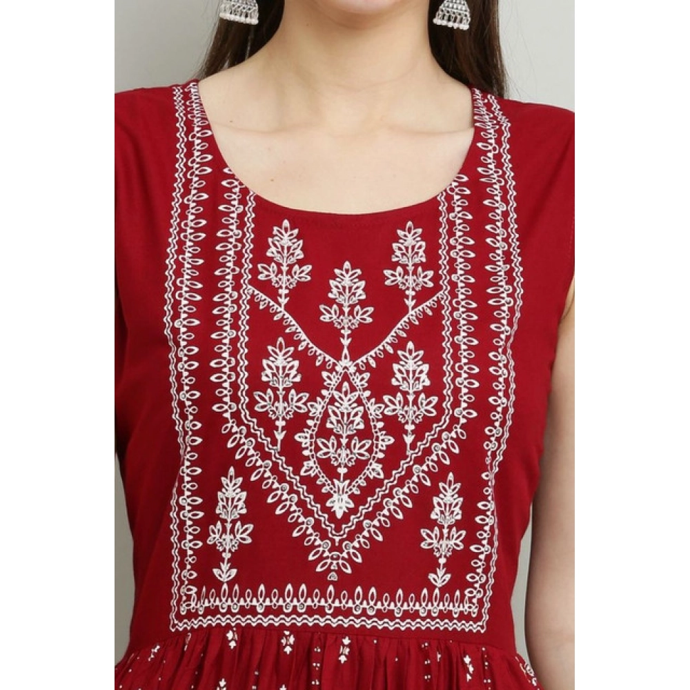 Women's Casual Rayon Sleeveless Kurti (Maroon) - Image 5