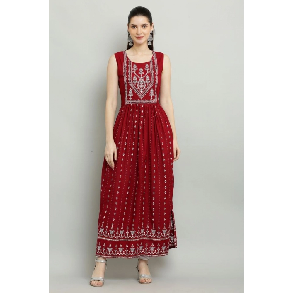 Women's Casual Rayon Sleeveless Kurti (Maroon) - Image 4