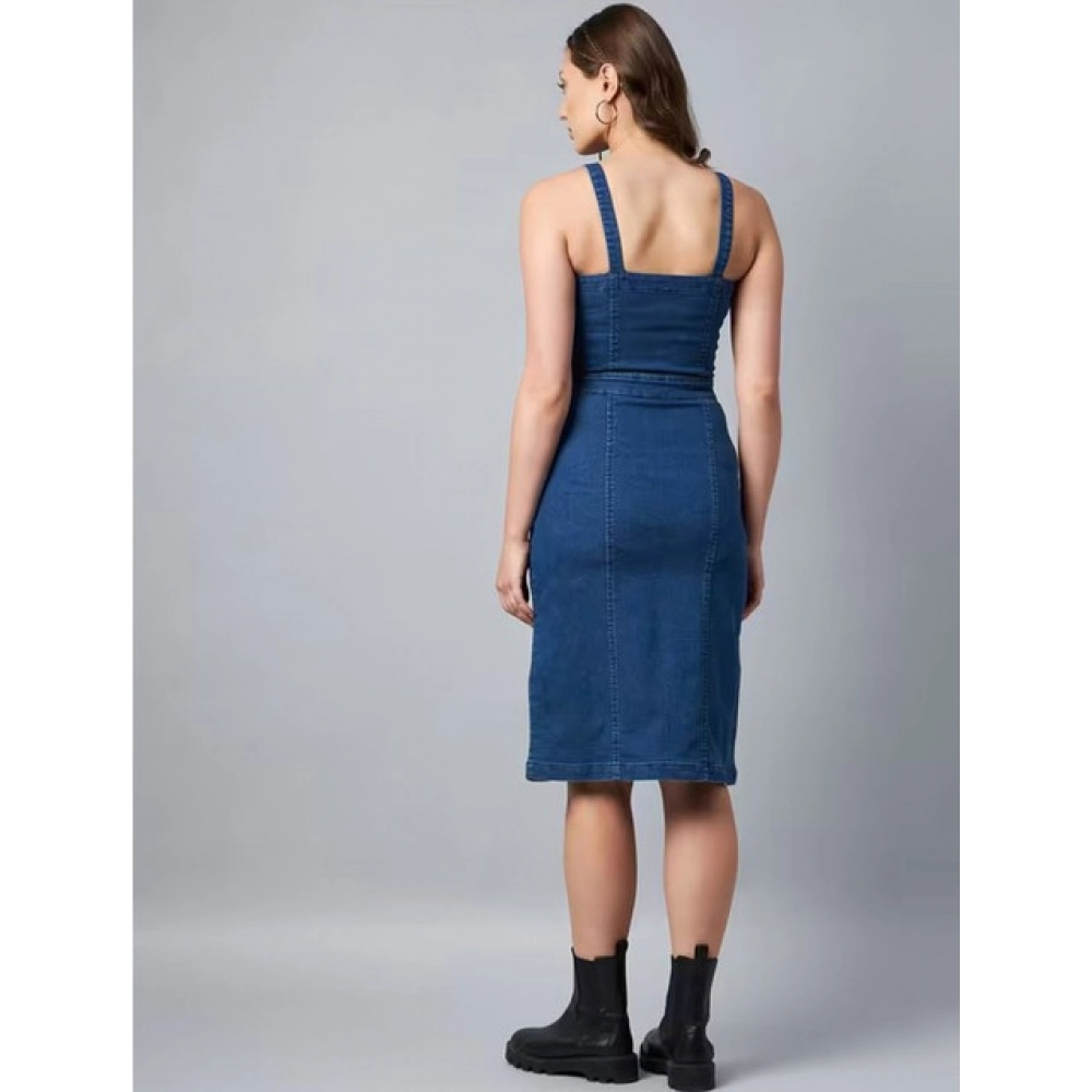 Women's Casual Denim Sleeveless Dress (Blue) - Image 5
