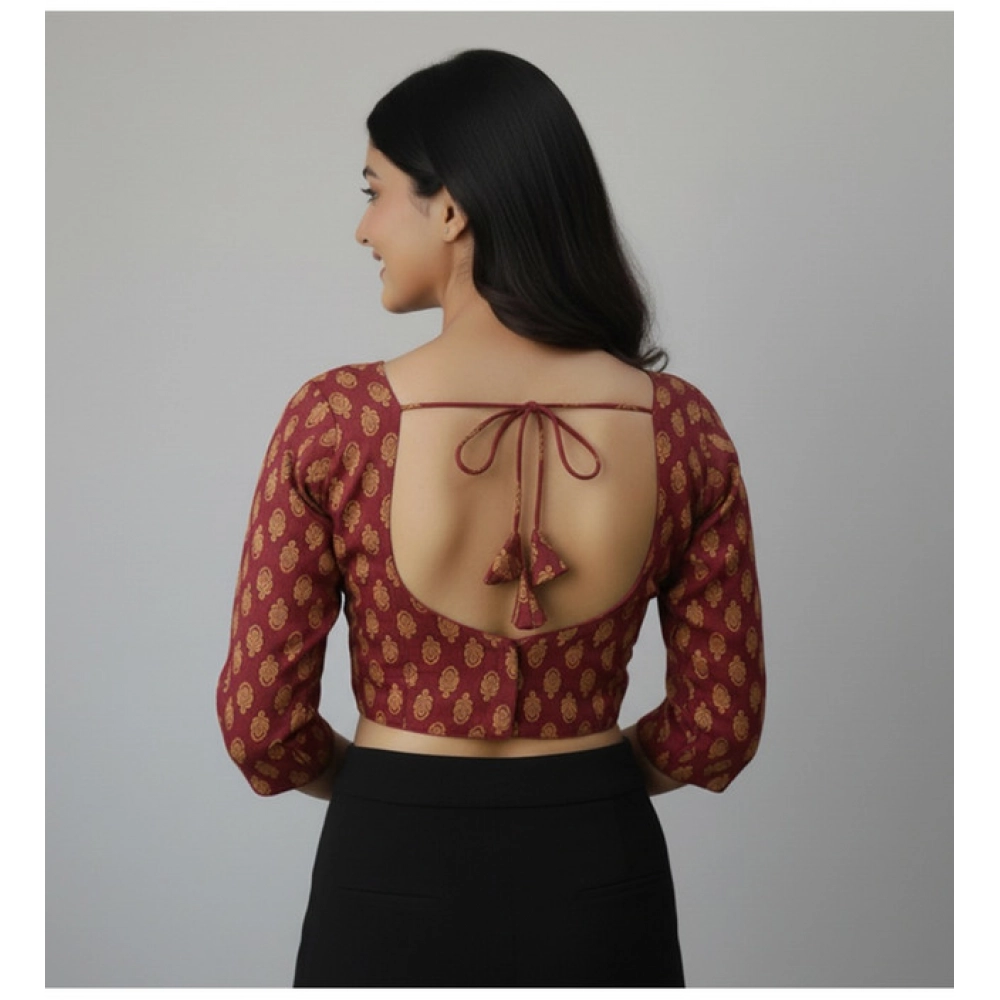 Women's Ajrakh Cotton Printed Halter Neck Padded Blouse (Maroon 38 Ready (Self Alterable 36–40) - Image 3