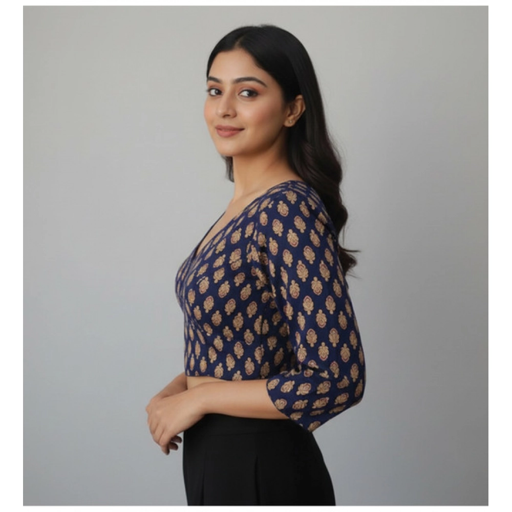 Women's Ajrakh Cotton Printed Halter Neck Padded Blouse (Navy 38 Ready (Self Alterable 36–40) - Image 2