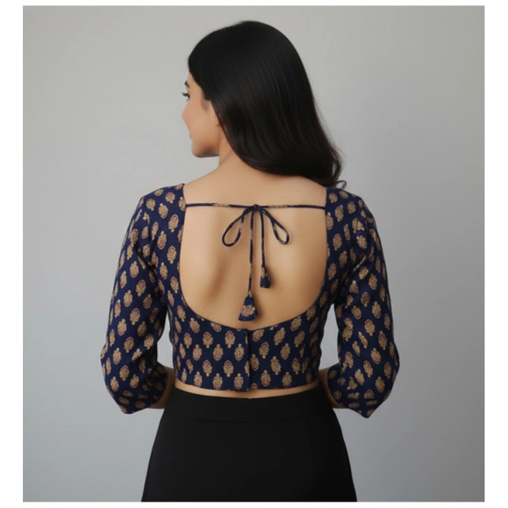 Women's Ajrakh Cotton Printed Halter Neck Padded Blouse (Navy 38 Ready (Self Alterable 36–40) - Image 3