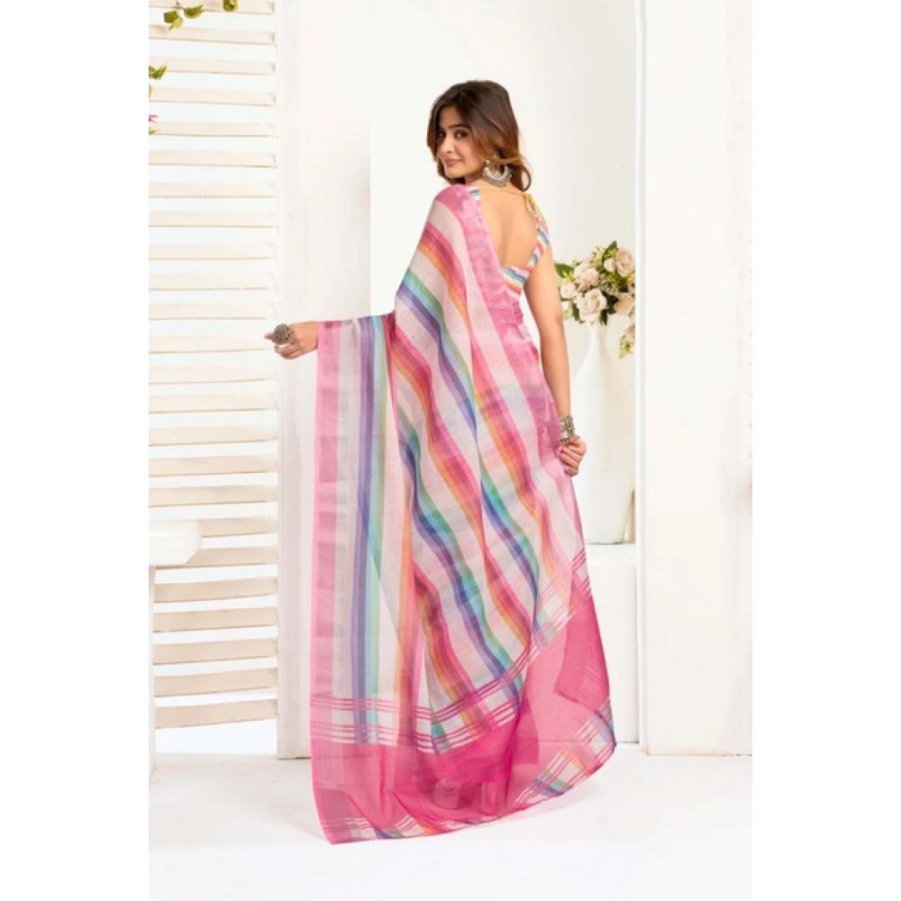 Women's Faux_Linen Printed Ready-to-Wear Saree With Unstitched Blouse 5.5 Mtr (Multicolor) - Image 4