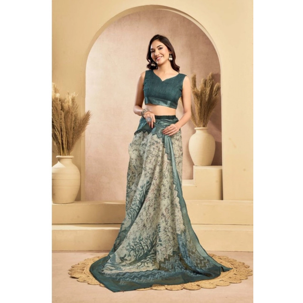 Women's Faux_Linen Printed Ready-to-Wear Saree With Unstitched Blouse 5.5 Mtr (Light_Grey) - Image 3