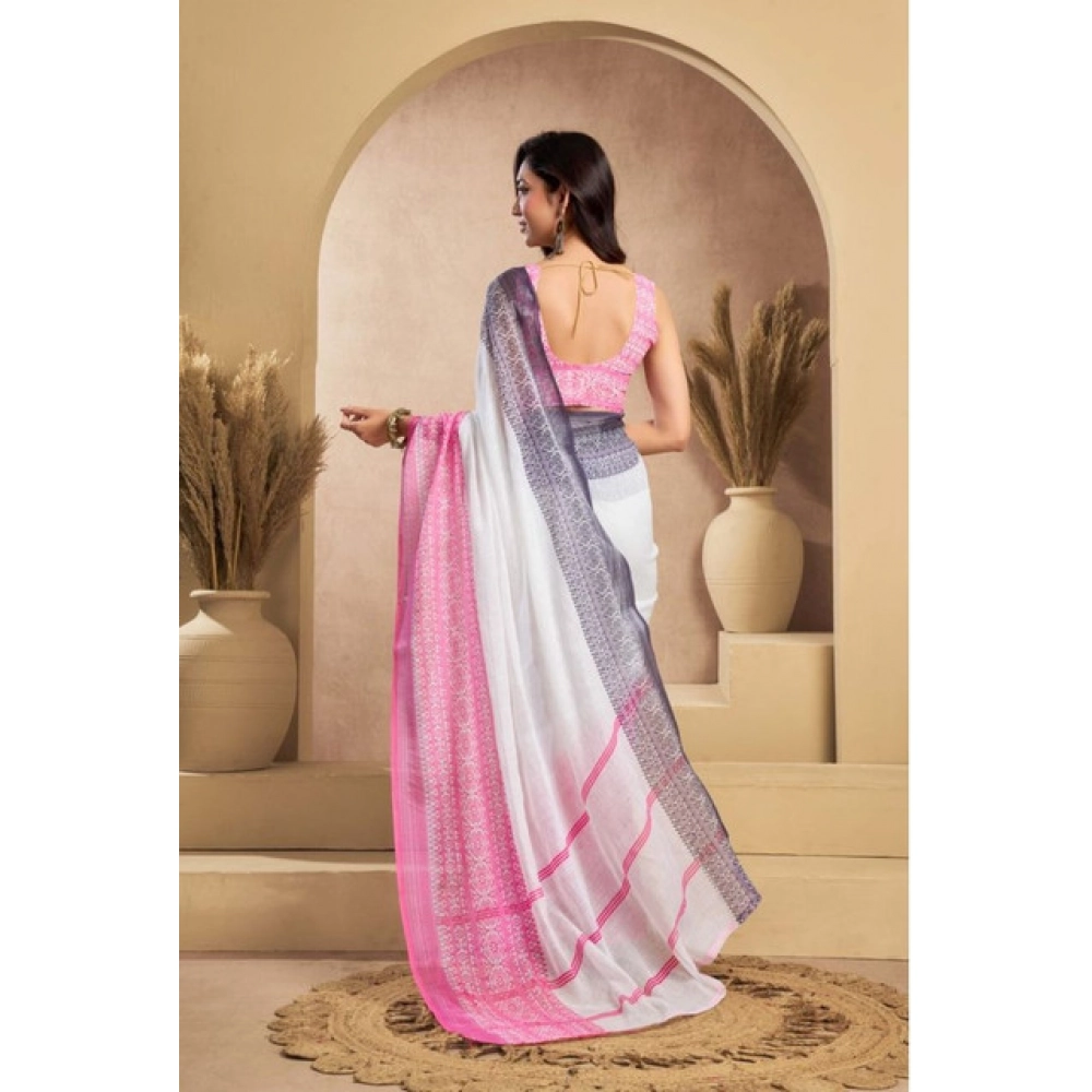 Women's Faux_Linen Printed Ready-to-Wear Saree With Unstitched Blouse 5.5 Mtr (Off_White) - Image 4