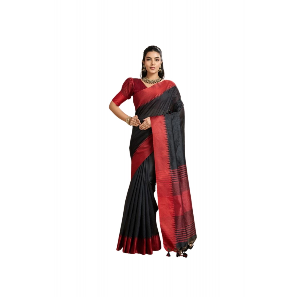Women's Raw_Silk Woven Saree With Unstitched Blouse 5.5Mtr (Black)