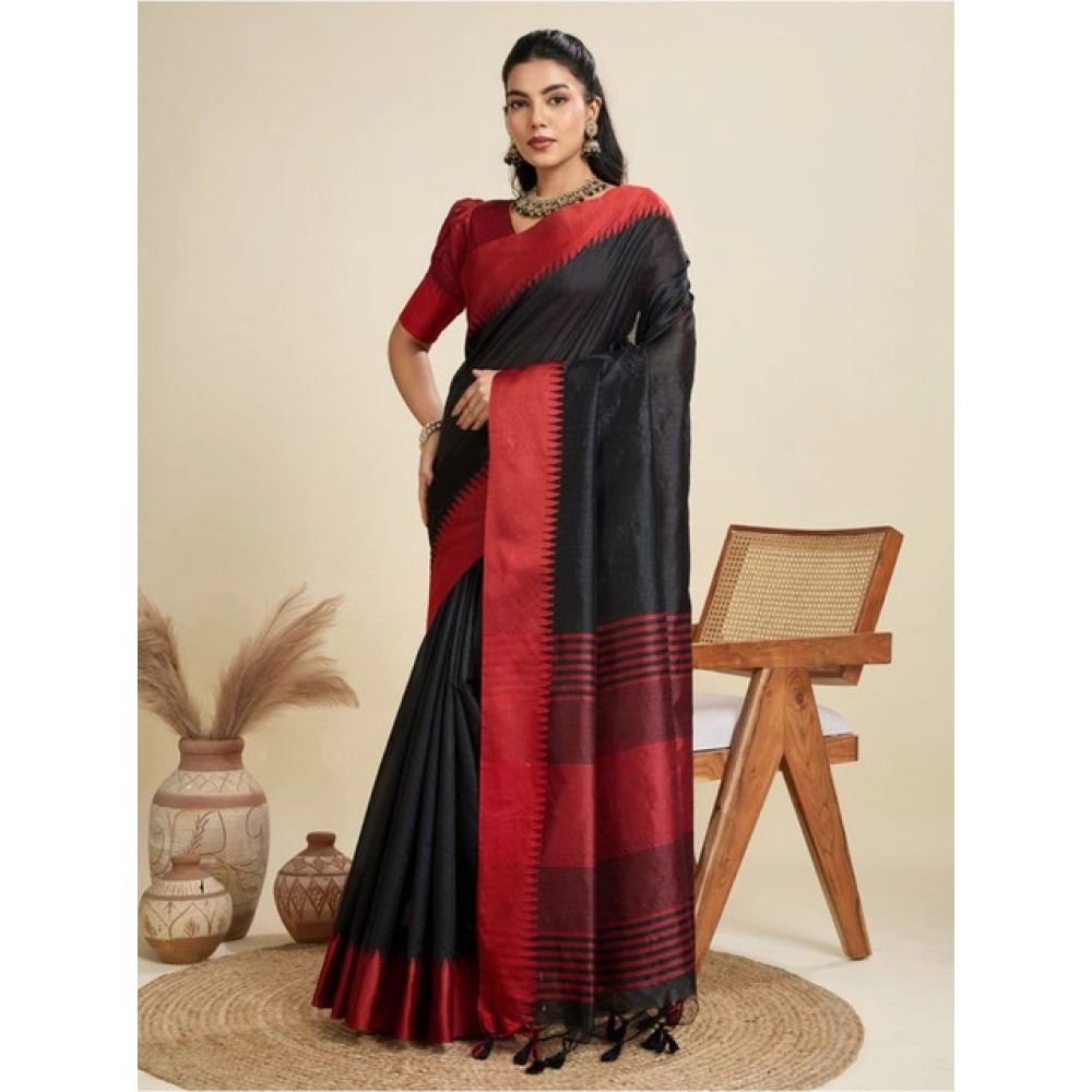 Women's Raw_Silk Woven Saree With Unstitched Blouse 5.5Mtr (Black) - Image 4