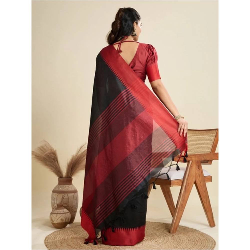 Women's Raw_Silk Woven Saree With Unstitched Blouse 5.5Mtr (Black) - Image 3