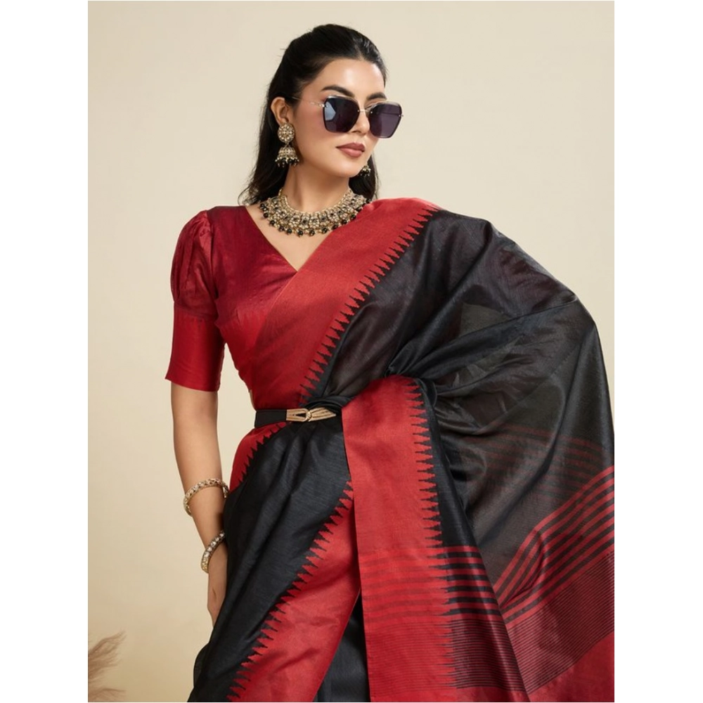 Women's Raw_Silk Woven Saree With Unstitched Blouse 5.5Mtr (Black) - Image 2