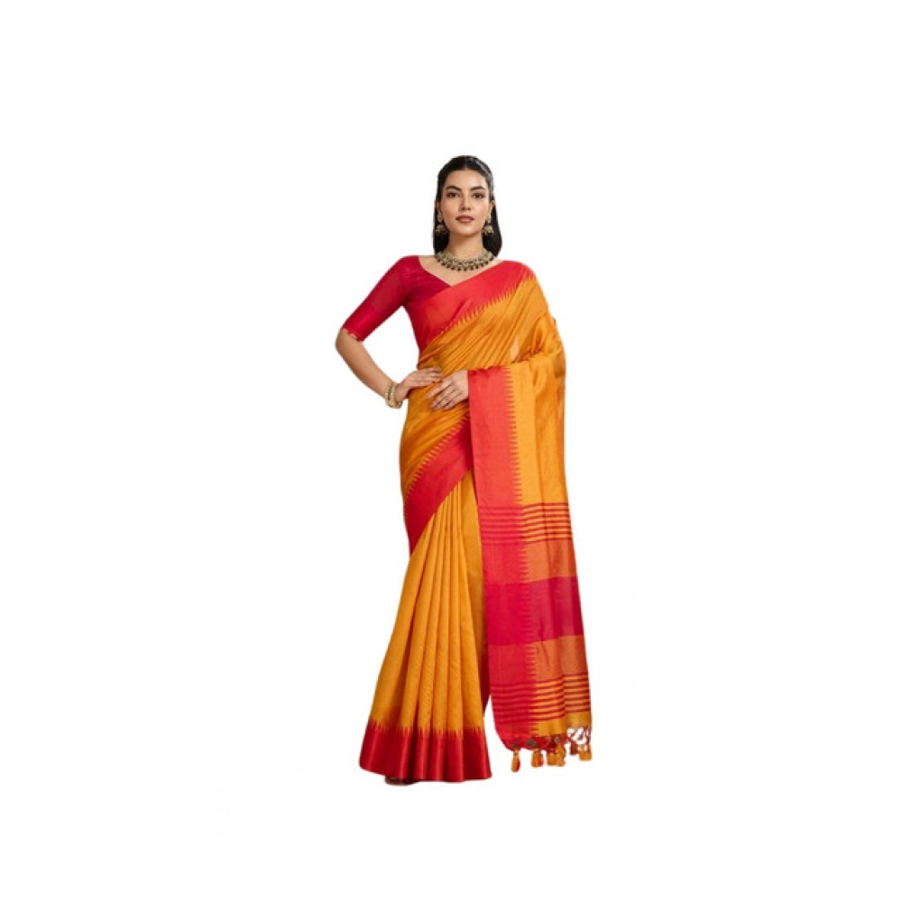 Women's Raw_Silk Woven Saree With Unstitched Blouse 5.5Mtr (Mustard)