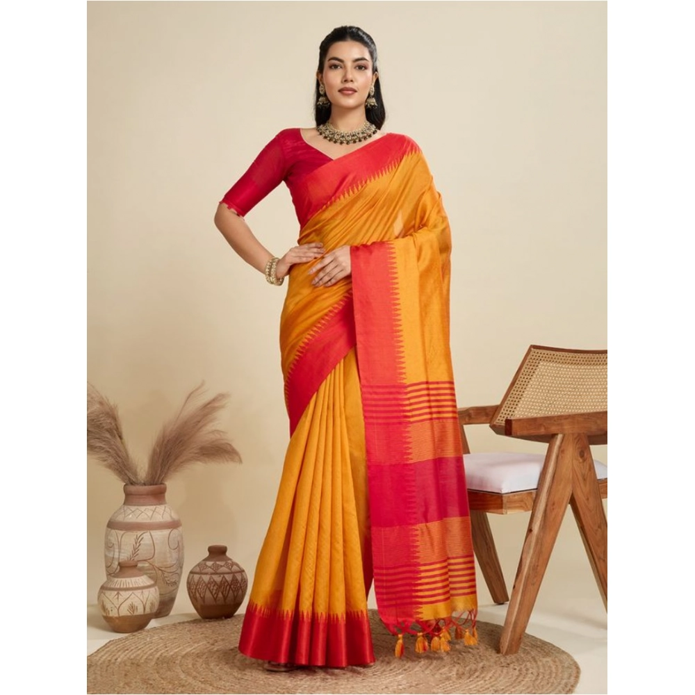 Women's Raw_Silk Woven Saree With Unstitched Blouse 5.5Mtr (Mustard) - Image 4