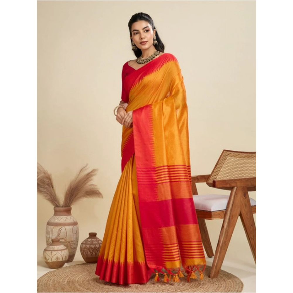 Women's Raw_Silk Woven Saree With Unstitched Blouse 5.5Mtr (Mustard) - Image 3