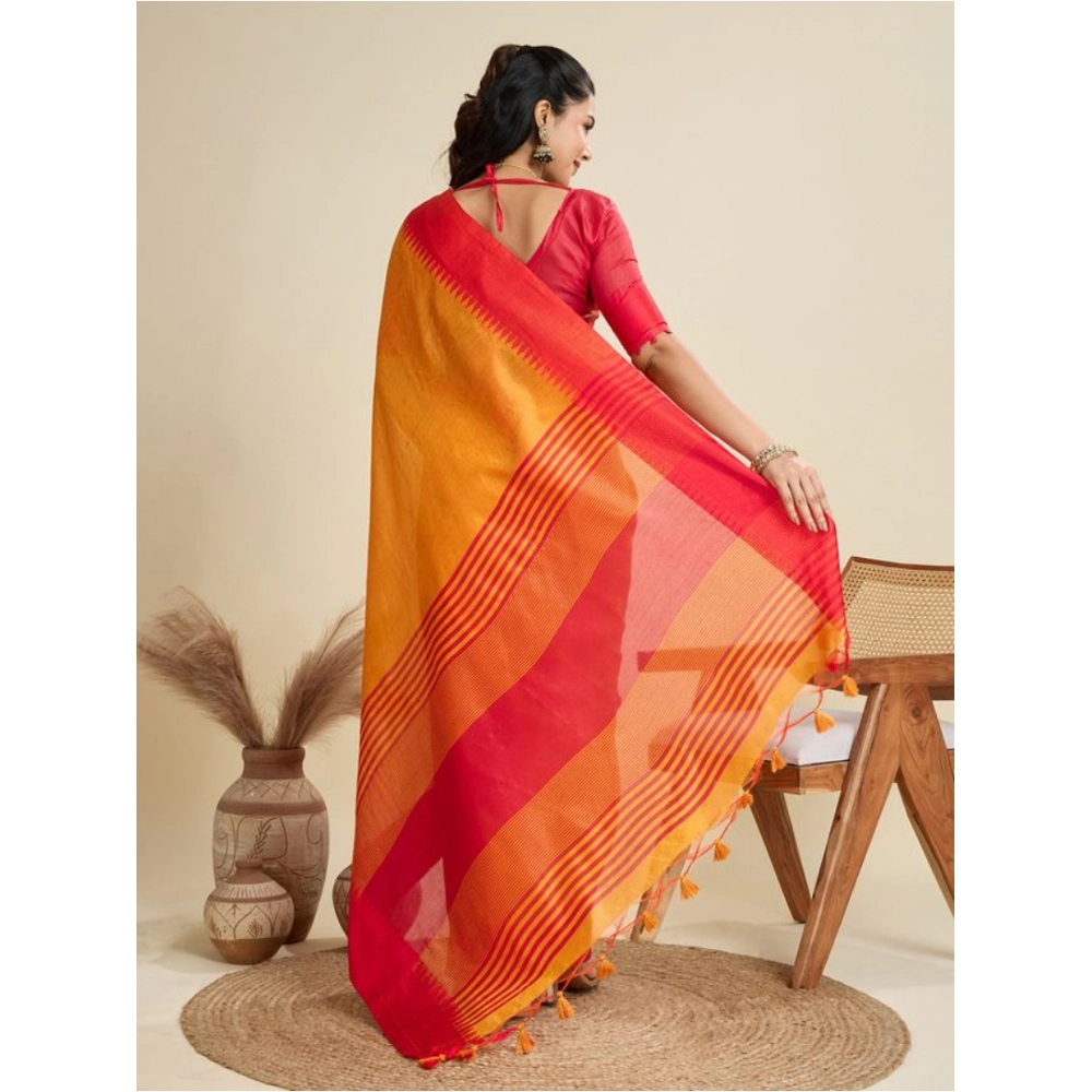 Women's Raw_Silk Woven Saree With Unstitched Blouse 5.5Mtr (Mustard) - Image 2