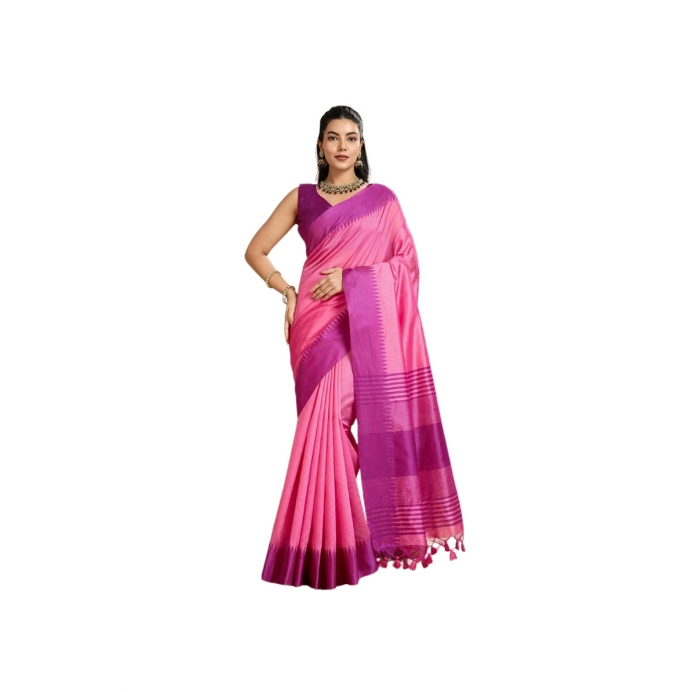 Women's Raw_Silk Woven Saree With Unstitched Blouse 5.5Mtr (Pink)
