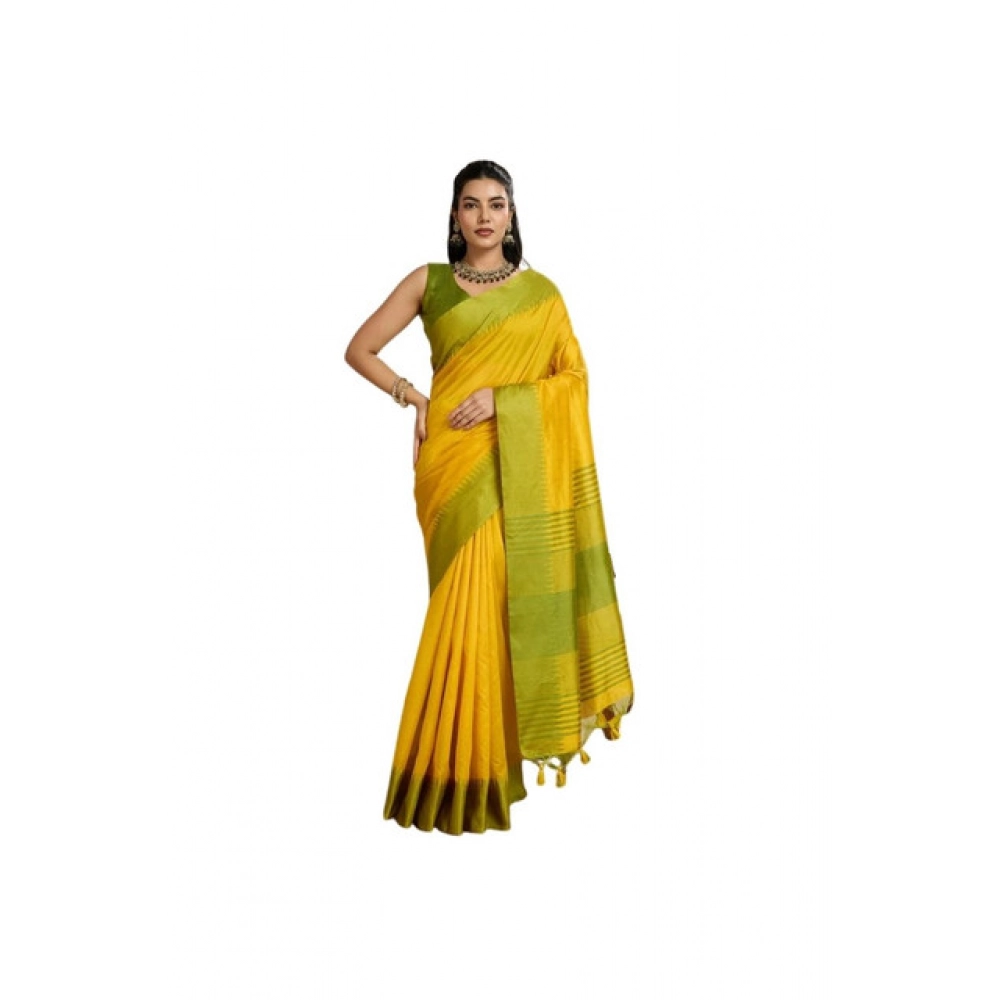 Women's Raw_Silk Woven Saree With Unstitched Blouse 5.5Mtr (Yellow)