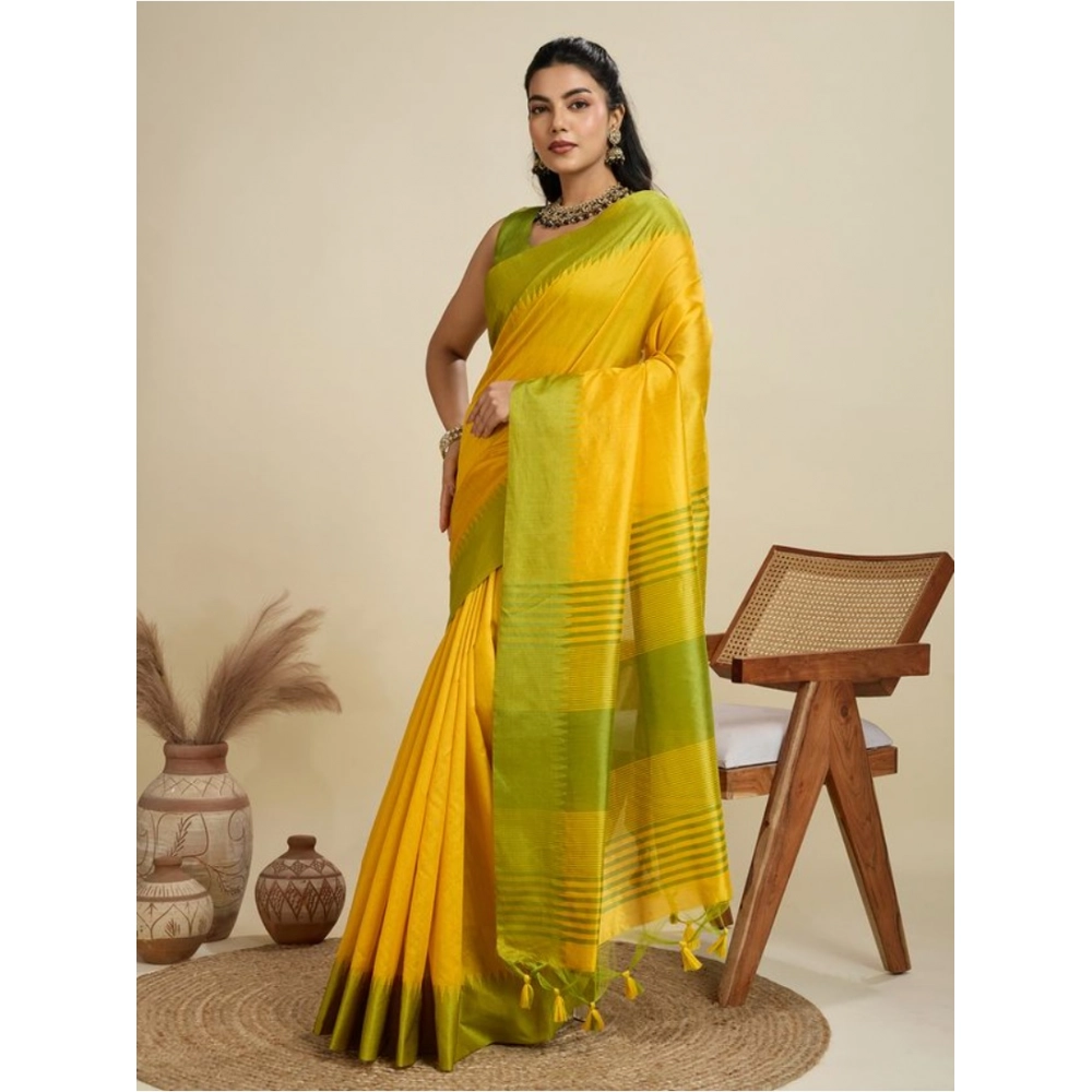 Women's Raw_Silk Woven Saree With Unstitched Blouse 5.5Mtr (Yellow) - Image 4