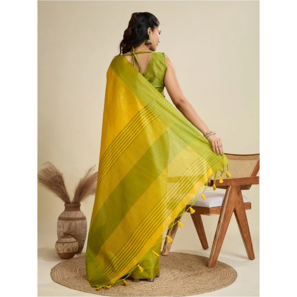 Women's Raw_Silk Woven Saree With Unstitched Blouse 5.5Mtr (Yellow) - Image 3