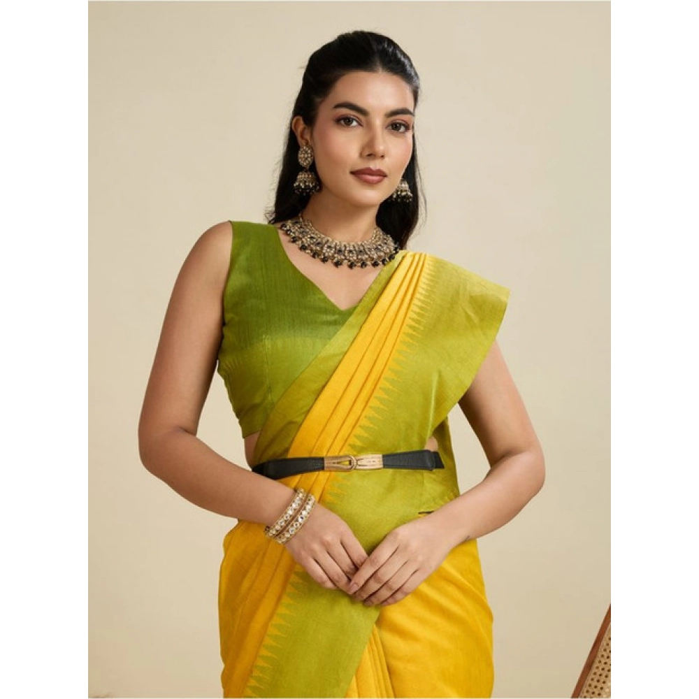 Women's Raw_Silk Woven Saree With Unstitched Blouse 5.5Mtr (Yellow) - Image 2