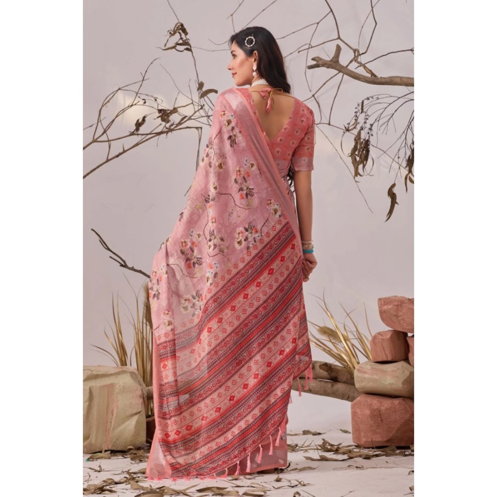 Women's Faux_Linen Printed Saree With Unstitched Blouse 5.5Mtr (Mauve) - Image 2