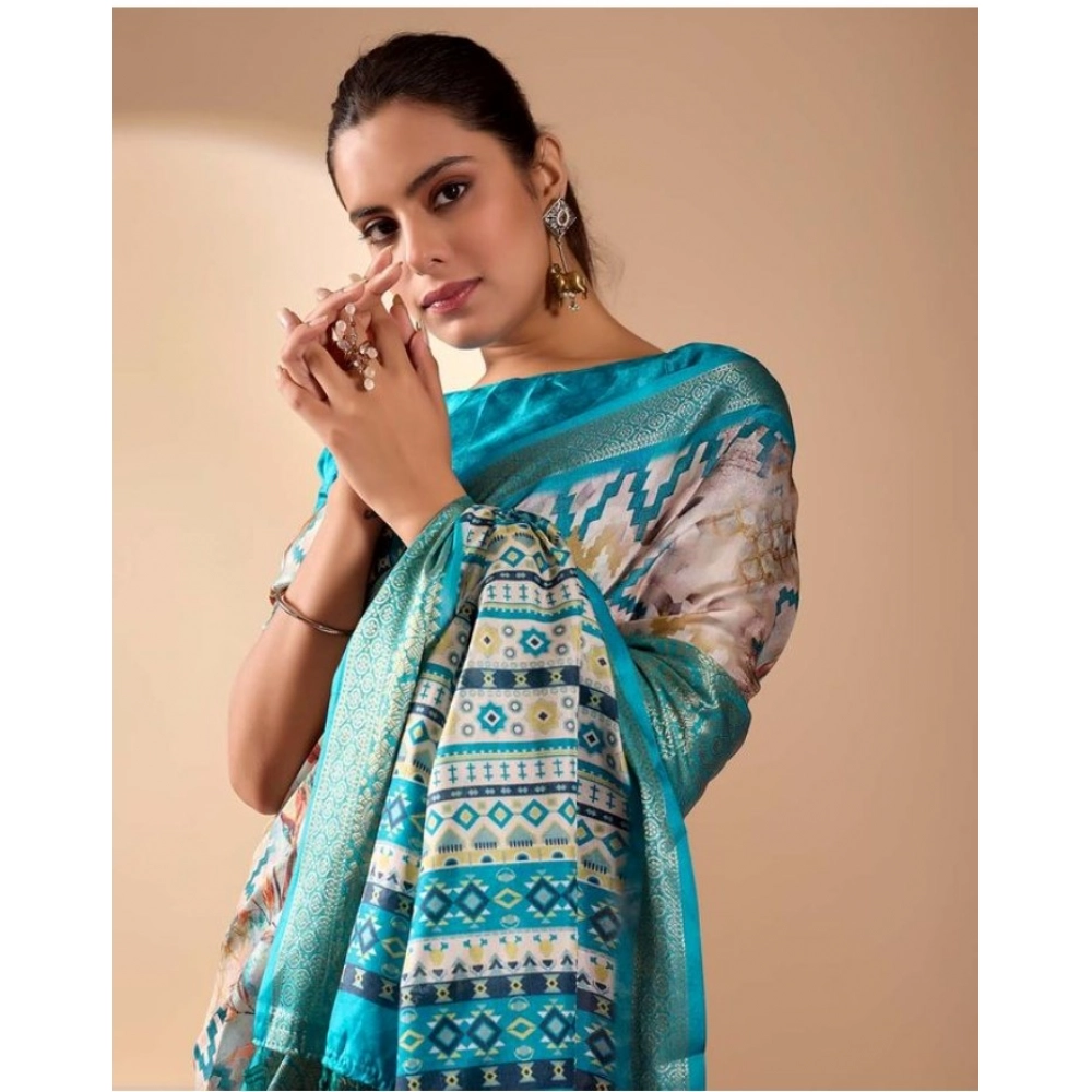 Women's Faux_Silk Printed Saree With Unstitched Blouse 5.5Mtr (Beige) - Image 3